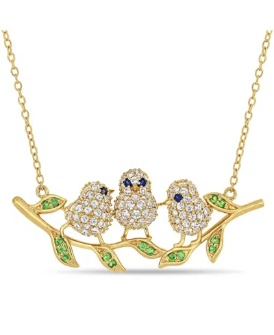 Macy's Lab Grown Blue And White Sapphire (1 1/4 Ct. T.w.) Tsavorite (1/6 Ct. T.w.) Leaf Chick Necklace In 1 In Gold