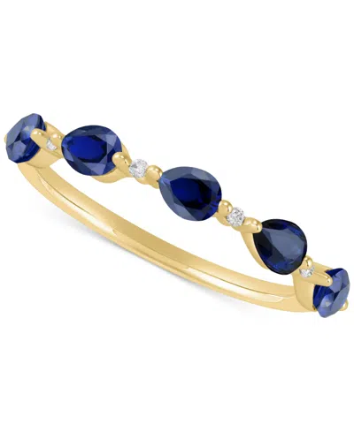 Macy's Lab-grown Blue Sapphire (1 Ct. T.w.) & Lab-grown White Sapphire (1/20 Ct. T.w.) Pear Ring In 14k Gol