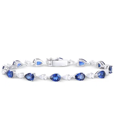 Macy's Lab Grown Blue Sapphire (10-1/2 Ct. T.w.) & Lab Grown White Sapphire (2-3/4 Ct. T.w.) Pear Link Brac