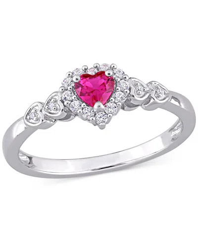 Macy's Lab-grown Blue Sapphire (1/4 Ct. T.w.), Lab-grown White Sapphire (1/8 Ct. T.w.), & Diamond Accent He In Ruby