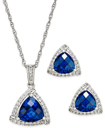 Macy's Lab-grown Blue Sapphire (3 Ct. T.w.) And White Sapphire (1/3 Ct. T.w.) Pendant Necklace And Matching
