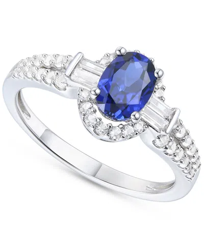 Macy's Lab-grown Blue Sapphire (3/4 Ct. T.w.) & Lab-grown White Sapphire (1/20 Ct. T.w.) In Sterling Silver
