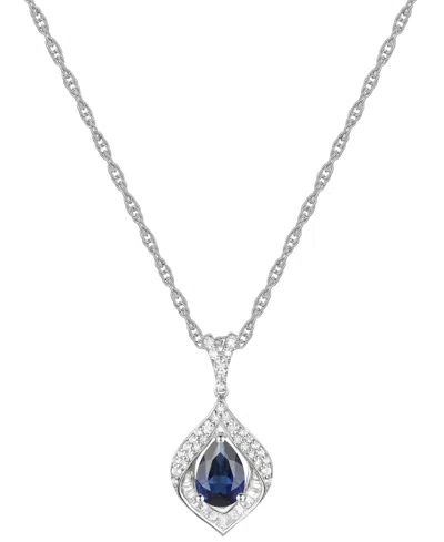 Macy's Lab-grown Blue Sapphire (3/4 Ct. T.w.) & Lab-grown White Sapphire (1/3 Ct. T.w.) Framed 18" Pendant