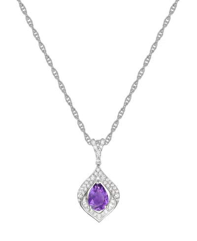 Macy's Lab-grown Blue Sapphire (3/4 Ct. T.w.) & Lab-grown White Sapphire (1/3 Ct. T.w.) Framed 18" Pendant In Amethyst