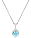 Macy's Lab-grown Blue Sapphire (3/4 Ct. T.w.) & Lab-grown White Sapphire (1/3 Ct. T.w.) Framed 18" Pendant In Blue Topaz