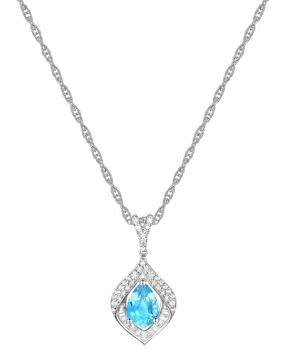 Macy's Lab-grown Blue Sapphire (3/4 Ct. T.w.) & Lab-grown White Sapphire (1/3 Ct. T.w.) Framed 18" Pendant In Blue Topaz