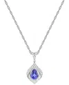 Macy's Lab-grown Blue Sapphire (3/4 Ct. T.w.) & Lab-grown White Sapphire (1/3 Ct. T.w.) Framed 18" Pendant  In Silver