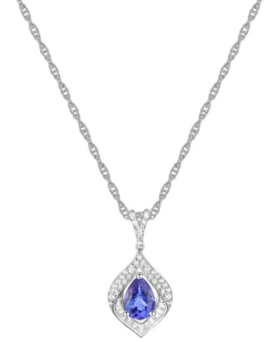 Macy's Lab-grown Blue Sapphire (3/4 Ct. T.w.) & Lab-grown White Sapphire (1/3 Ct. T.w.) Framed 18" Pendant  In Silver