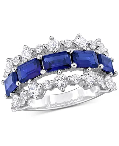 Macy's Lab-grown Blue Sapphire (4-5/8 Ct. T.w.) & Lab-grown White Sapphire (2-1/10 Ct. T.w.) Three Row Ring