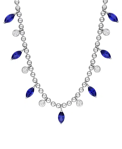 Macy's Lab Grown Blue Sapphire (4-7/8 Ct. T.w.) And Lab Grown White Sapphire (7/8 Ct. T.w.) Necklace In Ste