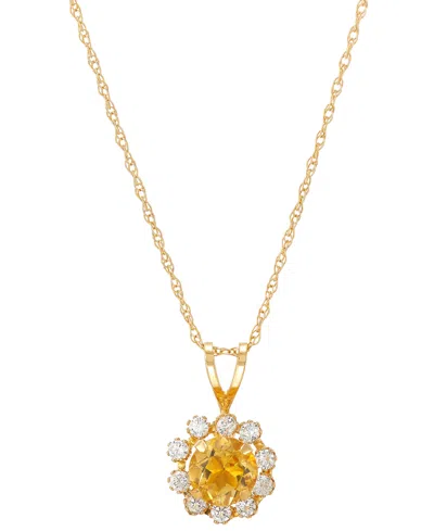 Macy's Lab-grown Blue Sapphire (5/8 Ct. T.w.) & Lab-grown White Sapphire (1/3 Ct. T.w.) Halo 18" Pendant Ne In Citrine