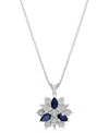 Macy's Lab-grown Blue Sapphire (7/8 Ct. T.w.) & Diamond (1/10 Ct. T.w.) Flower 18" Pendant Necklace In Ster In Blue Sapphire