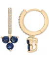 Macy's Lab-grown Blue Sapphire (7/8 Ct. T.w.) & Diamond (1/20 Ct. T.w.) Dangle Huggie Hoop Earrings In 14k In Sapphire