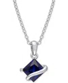 Macy's Lab-grown Blue Sapphire Square 18" Pendant Necklace (1-1/3 Ct. T.w.) In Sterling Silver In Sapphire