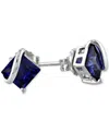 Macy's Lab-created Blue Sapphire Square Stud Earrings (2-3/4 Ct. T.w.) In Sterling Silver In Sapphire