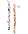 Macy's Lab-grown Blue Spinel (2 Ct. T.w.) & Pink Cubic Zirconia Linear Drop Earrings In 14k Rose Gold-plate In Blue Spinel