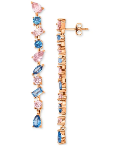 Macy's Lab-grown Blue Spinel (2 Ct. T.w.) & Pink Cubic Zirconia Linear Drop Earrings In 14k Rose Gold-plate