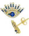 Macy's Lab-grown Blue Spinel (3/4 Ct. T.w.) & Cubic Zirconia Evil Eye Stud Earrings In 14k Gold-plated Ster In Blue Spinel