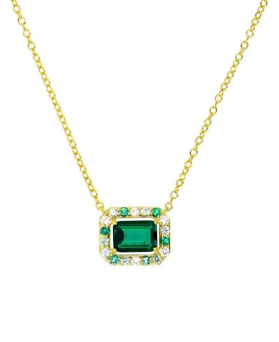 Macy's Lab-grown Emerald (1-1/10 Ct. T.w.) & Lab-grown Multi-sapphire (1/3 Ct. T.w.) Halo 18" Pendant Neckl In Multi-gemstone