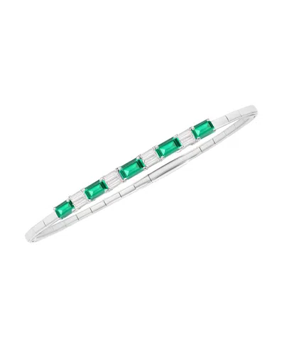 Macy's Lab Grown Emerald (1-1/3 Ct. T.w.) And White Sapphire (1/3 Ct. T.w.) Bracelet In Sterling Silver (al In Metallic