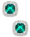 MACY'S LAB-GROWN EMERALD (1-1/3 CT. T.W.) AND WHITE SAPPHIRE (1/3 CT. T.W.) SQUARE STUD EARRINGS IN STERLIN