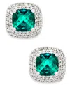 Macy's Lab-grown Emerald (1-1/3 Ct. T.w.) And White Sapphire (1/3 Ct. T.w.) Square Stud Earrings In Sterlin In Emerald