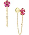 Macy's Lab-created Emerald (1-1/4 Ct. T.w.) & Lab-created White Sapphire (1/20 Ct. T.w.) Flower Front & Bac In Ruby