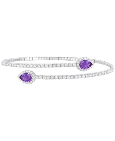 Macy's Lab Grown Emerald (1-1/4 Ct. T.w.) & White Sapphire Accent Flex Wrap Bracelet In Sterling Silver (al In Amethyst