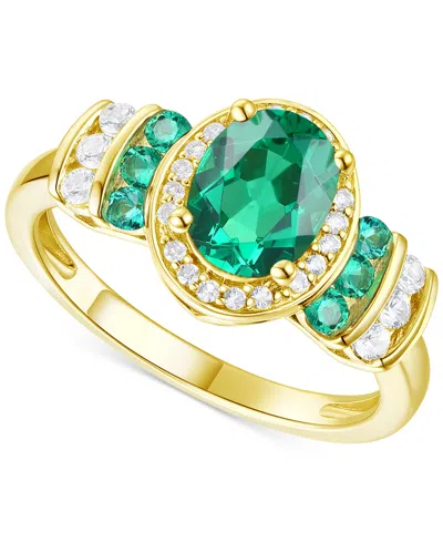 Macy's Lab-grown Emerald (1-1/6 Ct. T.w.) & Lab-grown White Sapphire (1/4 Ct. T.w.) Oval Halo Ring In 14k G