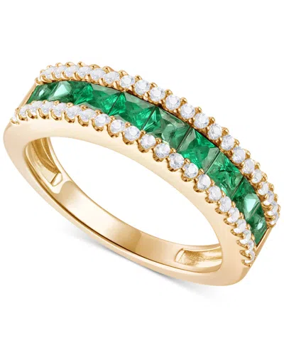 Macy's Emerald (1 Ct. T.w.) & Diamond (1/3 Ct. T.w.) Channel Set Band In 14k Gold (also Available In Ruby &