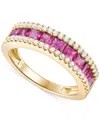 Macy's Emerald (1 Ct. T.w.) & Diamond (1/3 Ct. T.w.) Channel Set Band In 14k Gold (also Available In Ruby & In Ruby