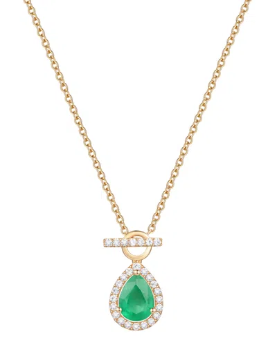 Macy's Emerald (1 Ct. T.w.) & Diamond (1/4 Ct. T.w.) Pear Halo Toggle 18" Pendant Necklace In 14k Gold (als