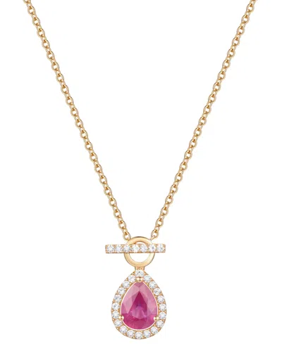 Macy's Emerald (1 Ct. T.w.) & Diamond (1/4 Ct. T.w.) Pear Halo Toggle 18" Pendant Necklace In 14k Gold (als In Ruby