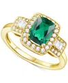 Macy's Lab-grown Emerald (1 Ct. T.w.) & Lab-grown White Sapphire (1/2 Ct. T.w.) Halo Statement Ring In 14k In Emerald