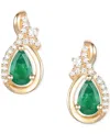 Macy's Emerald (1/2 Ct. T.w.) & Diamond (1/10 Ct. T.w.) Pear Drop Earrings In 14k Gold (also In Ruby & Sapp In Emerald