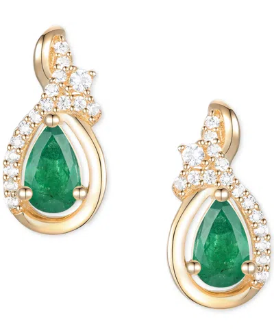 Macy's Emerald (1/2 Ct. T.w.) & Diamond (1/10 Ct. T.w.) Pear Drop Earrings In 14k Gold (also In Ruby & Sapp