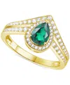 Macy's Lab-grown Emerald (1/2 Ct. T.w.) & Lab-grown White Sapphire (1/10 Ct. T.w.) Pear Halo V Ring In 14k In Emerald