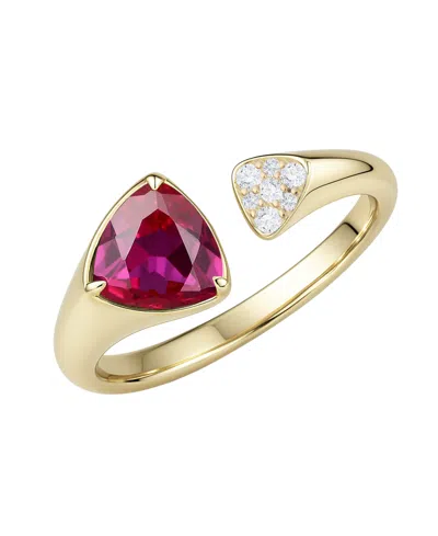 Macy's Lab-grown Emerald (1/2 Ct. T.w.) & White Sapphire (1/20 Ct. T.w.) Ring In 14k Gold Over Sterling Sil