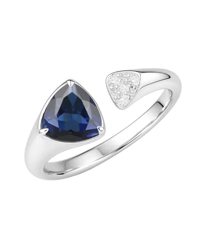 Macy's Lab-grown Emerald (1/2 Ct. T.w.) & White Sapphire (1/20 Ct. T.w.) Ring In 14k Gold Over Sterling Sil In Blue