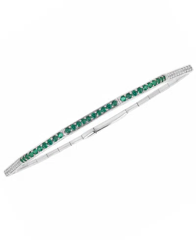 Macy's Lab-grown Emerald (1/3 Ct. T.w.) And Lab-grown White Sapphire (1/3 Ct. T.w.) Bangle In Sterling Silv In Metallic