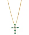Macy's Lab-grown Emerald (1/4 Ct. T.w.) & Lab-grown White Sapphire (1/3 Ct. T.w.) Cross Pendant Necklace In In Emerald