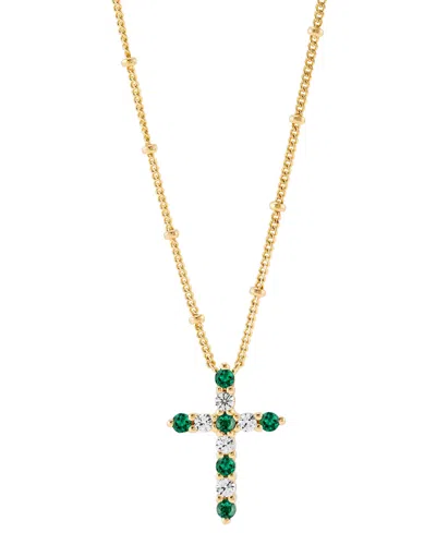 Macy's Lab-grown Emerald (1/4 Ct. T.w.) & Lab-grown White Sapphire (1/3 Ct. T.w.) Cross Pendant Necklace In
