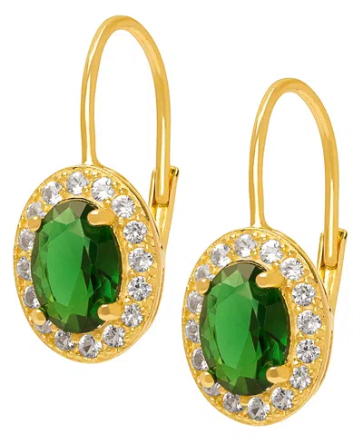Macy's Lab Grown Emerald (1.70 Ct. T.w.) And Lab Grown White Sapphire (0.32 Ct. T.w.) Halo Leverback Earrin In Gold