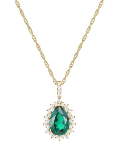 Macy's Lab-grown Emerald (2-1/4 Ct. T.w.) & Lab-grown White Sapphire (1/2 Ct. T.w.) Pear Halo 18" Pendant N