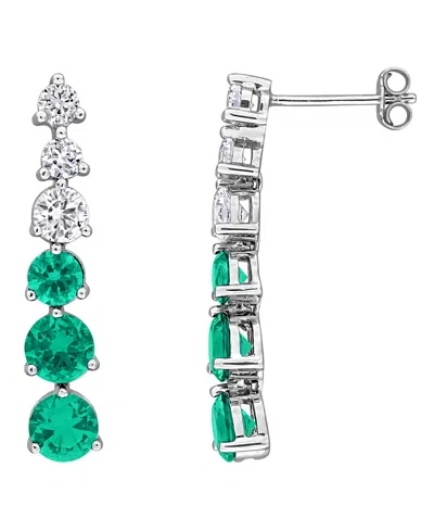 Macy's Lab Grown Emerald (2-1/2 Ct. T.w.) And Lab Grown White Sapphire (1-1/4 Ct. T.w.) Drop Earrings In St In Green