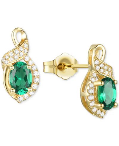 Macy's Lab-grown Emerald (3/4 Ct. T.w.) & Lab-grown White Sapphire (1/6 Ct. T.w.) Oval Swirl Stud Earrings