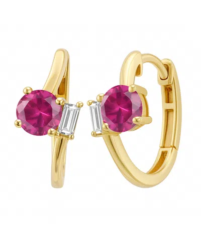 Macy's Lab-grown Emerald (3/4 Ct. T.w.) & White Sapphire (1/6 Ct. T.w.) Earring In 14k Gold Over Sterling S