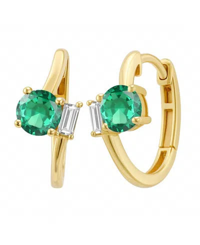 Macy's Lab-grown Emerald (3/4 Ct. T.w.) & White Sapphire (1/6 Ct. T.w.) Earring In 14k Gold Over Sterling S In Brown