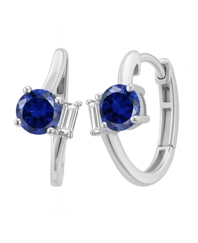 Macy's Lab-grown Emerald (3/4 Ct. T.w.) & White Sapphire (1/6 Ct. T.w.) Earring In 14k Gold Over Sterling S In Metallic