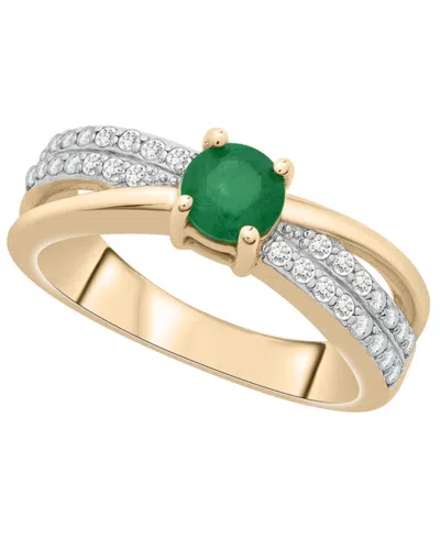Macy's Lab Grown Emerald (3/8 Ct. T.w.) And Diamond (1/4 Ct. T.w.) Criss-cross Ring In 14k Gold-plated Ster